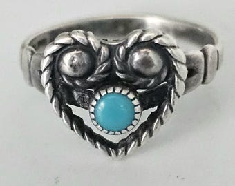 Blue Turquoise Heart Shape Vintage Ring Old Pawn Size 6 1/2. JR 177
