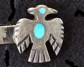 Thunderbird Hat Clip Vintage Native Sterling and Turquoise Old Pawn # JH 170