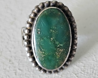 Old Cerillos Oval Green Turquoise Vintage Ring Old Pawn Size 5 JR 282