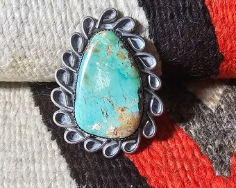 Glorious Big Turquoise Statement Vintage Navajo Ring Old Pawn Size 8