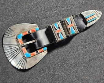 Zuni Inlay Turquoise Vintage Ranger Set Old Pawn JBL 155