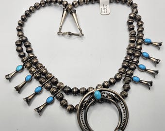 Smaller Squash Blossom Necklace Blue Turquoise Old Pawn JN 619