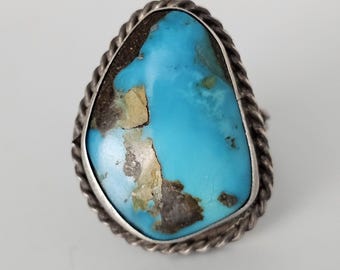 Morenci Blue Turquoise Stone Vintage Ring Old Pawn Size 7 1/2 JR 752