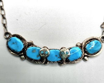 Effie Snake Necklace with Blue Turquoise Old Pawn Sterling. C1960s. JN 656