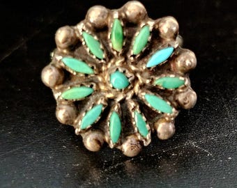 Zuni Cluster Turquoise Vintage Ring Old Pawn Size 5 JR 409