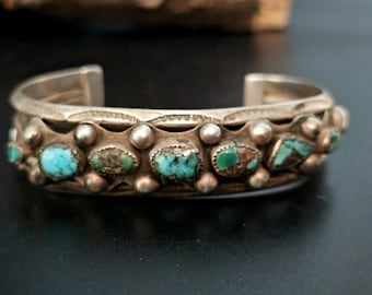 Vintage Blue Turquoise Sterling Silver Cuff Bracelet 6 3/4" wrist JB 163