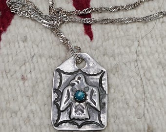 1930s Tag Thunderbird Blue Turquoise Native Necklace Old Pawn JN 846