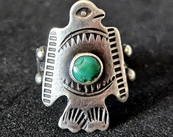 1930s Thunderbird Turqupise Vintage Native Ring Sterling Old Pawn Size 6 JR 651