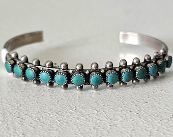 13 Green Snakeyes Harvey Era Green  Turquoise Zuni Stacker Bracelet Old Pawn fits 6 1/4" wrist. JB 54
