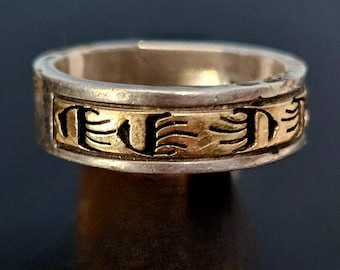 Silver & Gold Bear Paw Hopi Vintage Sterling Ring Size 8  JR 136
