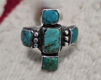 Larry Golsh Zia Blue Turquoise Vintage Sterling Ring Size 8 Old Pawn JR 808