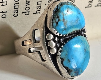 2 Good Blue Turquoise Vintage Cast Silver Ring Size 12 Old Pawn JR 119