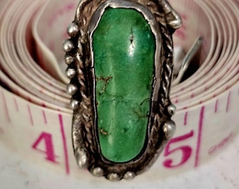 Green Cerillos Turquoise Vintage Native Ring Old Pawn Size 6 JR 13