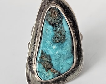 Long Blue Turquoise Stone Vintage Ring Old Pawn Size 4 1/2. JR 774