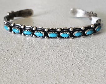 9 Oval Blue Turquoise Zuni Stacker Bracelet Old Pawn fits 6" wrist. JB 31