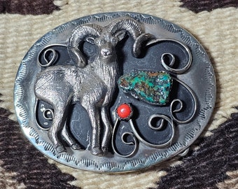 Great Cast Silver Bighorn Sheep Sterling Vintage Buckle Old Pawn