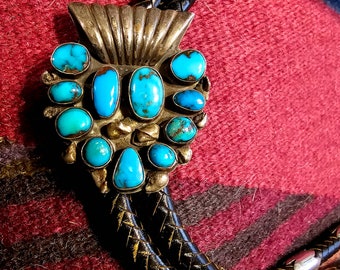 40s Bisbee Turquoise Sterling Vintage Bolo Old Pawn