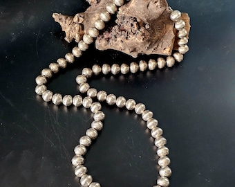 Ultra Long 30"  Vintage Navajo Pearls Necklace Old Pawn Sterling. C1950s JN 783