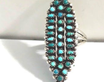 Long Zuni Pettipoint Vintage Sterling Ring Old Pawn Size 7  JR 71