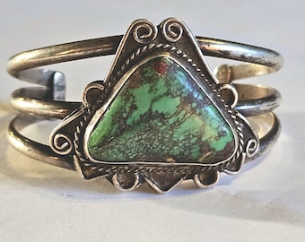 Vintage Native Made Turquoise Sterling Silver Cuff, 6 1/2"