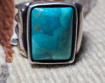 Navajo Silver Blue Turquoise Vintage Man Native Ring Size 10 Old Pawn