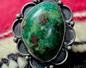 Old Cerillos Turquoise Silver Vintage Native Ring Size 7 Old Pawn. JR 279