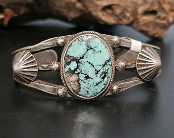 1940s Turquoise Vintage Native Cuff Bump Outs Old Pawn fits 6 1/2" wrist JB 869