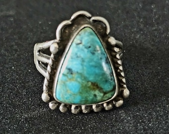 Triangular Turquoise Native Ring Old Pawn Size 5. JR 462