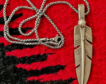 Silver Feather Vintage Native American Sterling Necklace with Quality Silver Chain