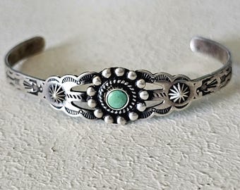 Childs Green Turquoise Stacker Bracelet Old Pawn fits 5" wrist. JB 30