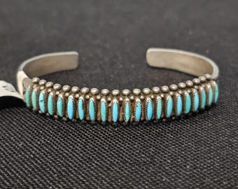 Classic Zuni Needlepoint Turquoise Vintage Native Stacker Cuff Old Pawn fits 6" wrist JB 328