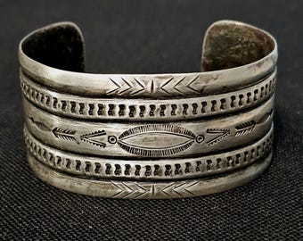 C1910 Native Ingot Coin Silver Cuff Old Pawn.  6 1/2" wrist. JB 194