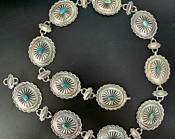 Featured listing image: Vintage Sterling Turquoise Navajo Disc Concho Belt Old Pawn. JBL 152