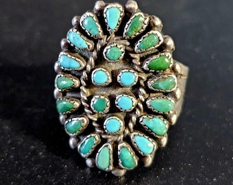 1930s Zuni Great Dark Turquoise Vintage Ring Old Pawn Size 7  JR 657