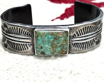 Vintage Eugene Hale Thick Blue Turquoise Cuff - Native Bracelet Old Pawn 7" wrist JB 390