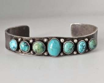Antique Turquoise and Silver Row Bracelet Old Pawn Size 7" wrist