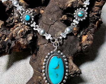 Pretty Harvey Era Necklace with Blue Turquoise Trading Post