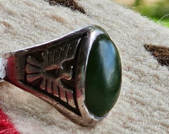 Bell Trading Post Thunderbird Agate Vintage Native Sterling Man Ring Size 8