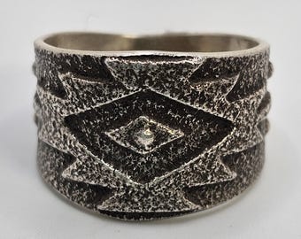 Tufa Cast Geometric Silver Vintage Sterling Man Ring Size 12 1/2   JR 114