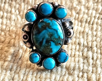 Bisbee Blue Turquoise Vintage Native Ring Sterling 11 1/2