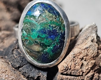 Chrysacolla & Silver Vintage Native Pinky Ring Sterling Silver Size 6 Old Pawn