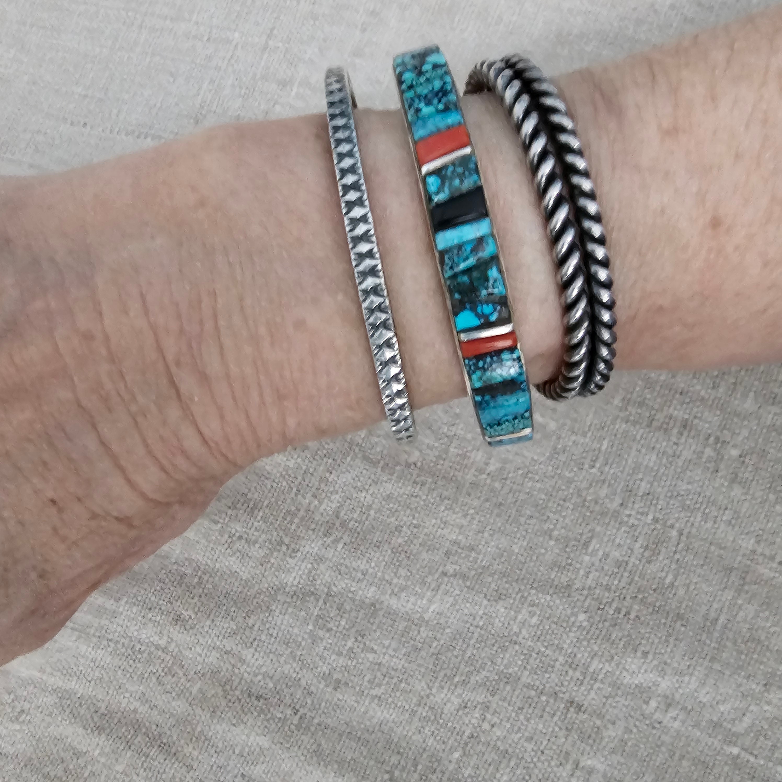 Starcloud Vintage Native American Zuni Turquoise Sterling Silver Inlay Bracelet Starcloud Vintage Native American Zuni Turquoise Sterling Silver Inlay Bracelet
