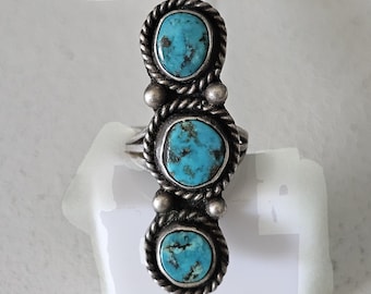 Triple Blue Turquoise Vintage Ring Old Pawn Size 6 1/2 JR 684