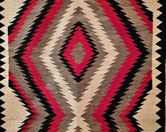 Excellent Eyedazzler Vintage Reds Blacks Navajo Rug C1970s Great Old Condition Handwoven Western Decor