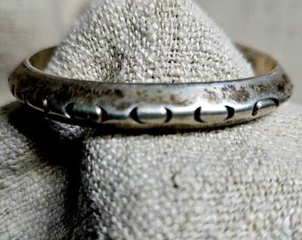 Punch Decorated Carinated Silver Vintage Native American Cuff Old Pawn fits 6 1/4 wrist