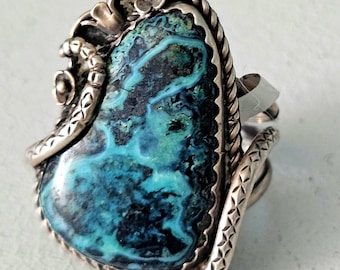 Great Turquoise Snake Ring Sterling Native Size 12 Old Pawn JR 176