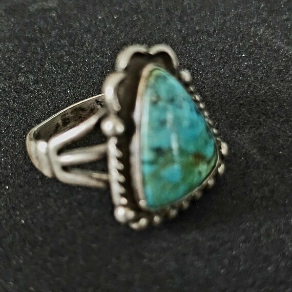 Triangular Turquoise Native Ring Old Pawn Size 5.… - image 3
