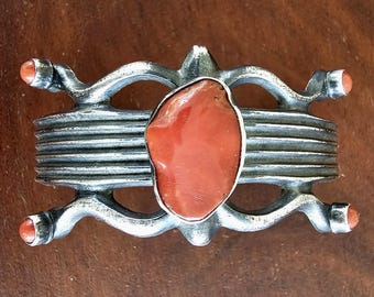 Cast Silver Coral Old School Cuff Bracelet Native American fits a 6 3/4" wrist. JB 158