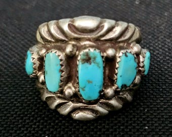 Vintage Native Turquoise Ring Sterling Old Pawn Size 10 JR 766