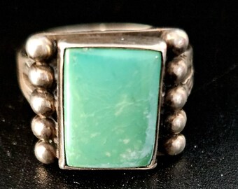 Square Turquoise Classic Harvey Era Vintage Ring Old Pawn Size 8 1/2 JR 408